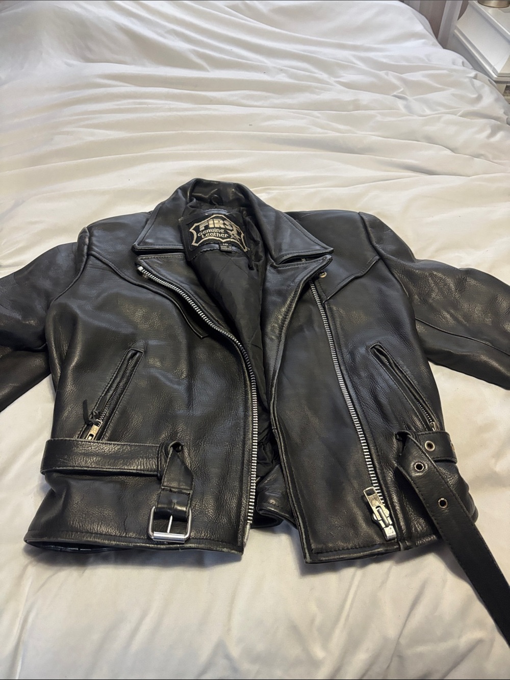 Black Leather Bomber Jacket with Zipper Detail